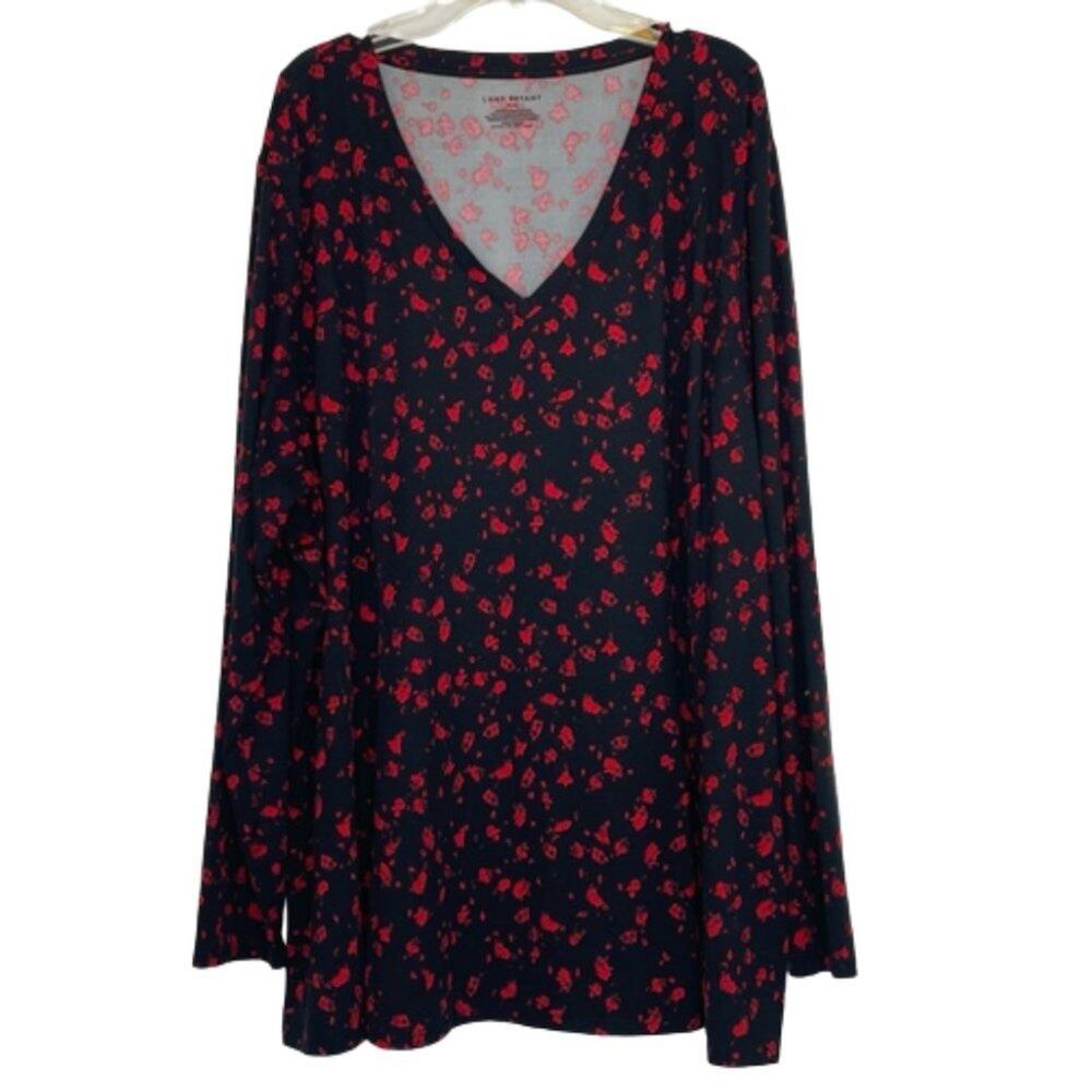 Lane Bryant black w/ red floral v-neck long sleeve blouse size 22/24